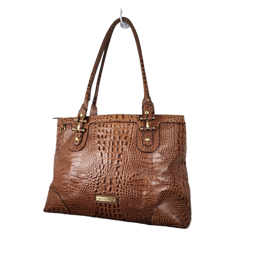Etienne Aigner brown Crocodile Embossed Leather Handbag Tote Bag Purse